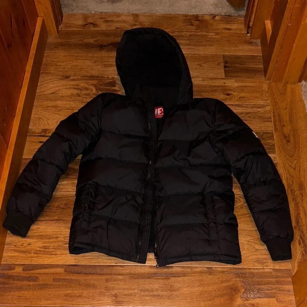 Youth Black Diesel Puffer Jacket with Hood